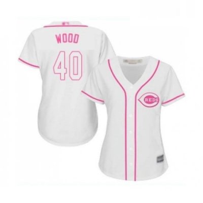 Womens Cincinnati Reds 40 Alex Wood Replica White Fashion Cool Base Baseball Jersey