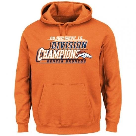 Mens NFL Denver Broncos Majestic Orange 2015 AFC West Division Champions Pullover Hoodie