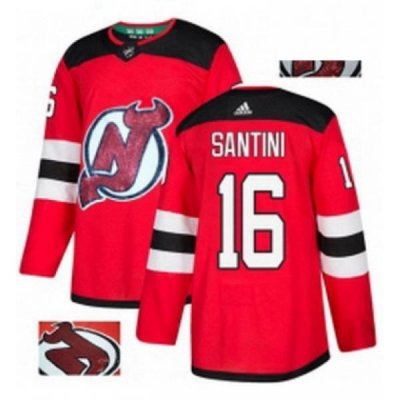 Mens Adidas New Jersey Devils 16 Steve Santini Authentic Red Fashion Gold NHL Jersey