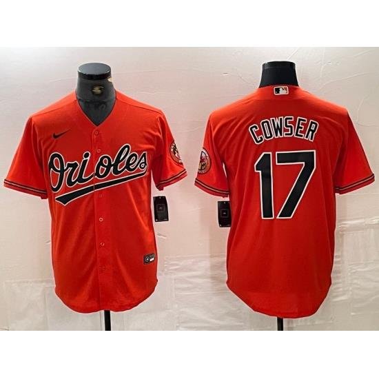 Men Baltimore Orioles 17 Colton Cowser Orange Cool Base Stitched Jersey