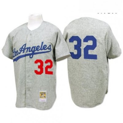 Mens Mitchell and Ness 1963 Los Angeles Dodgers 32 Sandy Koufax Replica Grey Throwback MLB Jersey