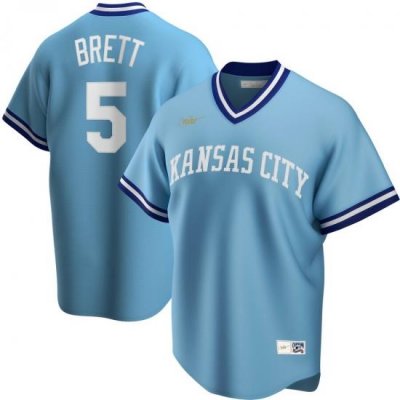 Men Kansas City Royals 5 George Brett Nike Road CooperstoWn Collection Player MLB Jersey Light Blue