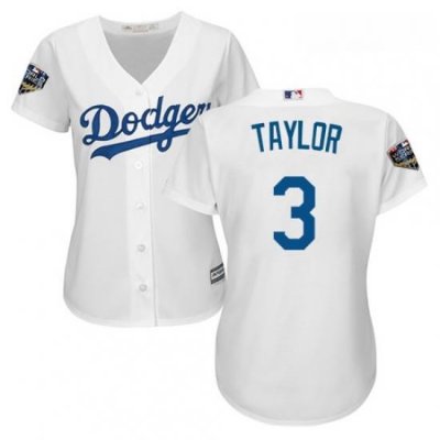 Womens Majestic Los Angeles Dodgers 3 Chris Taylor Authentic White Home Cool Base 2018 World Series MLB Jersey