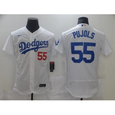 Men Los Angeles Dodgers Albert Pujols 55 White Nike Road Flex Base Authentic Collection Baseball Jersey