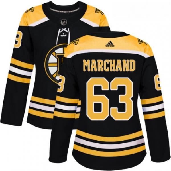 Womens Adidas Boston Bruins 63 Brad Marchand Authentic Black Home NHL Jersey