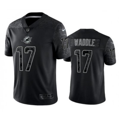 Men Miami Dolphins 17 Jaylen Waddle Black Reflective Limited Stitched Football Jersey