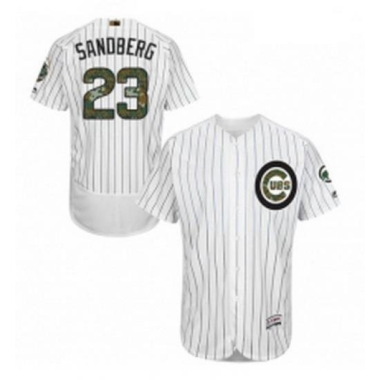 Mens Majestic Chicago Cubs 23 Ryne Sandberg Authentic White 2016 Memorial Day Fashion Flex Base MLB Jersey