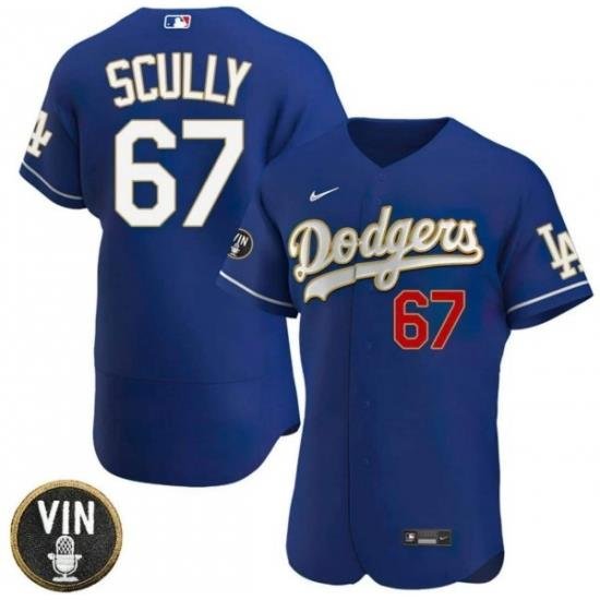 Men Los Angeles Dodgers 67 Vin Scully 2022 Navy Vin Scully Patch Flex Base Stitched Baseball Jersey