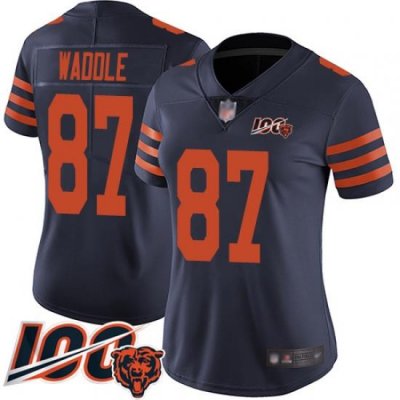 Women Chicago Bears 87 Tom Waddle Limited Navy Blue Rush Vapor Untouchable 100th Season Football Jersey