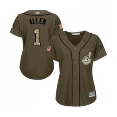 Womens Cleveland Indians 1 Greg Allen Authentic Green Salute to Service Baseball Jersey