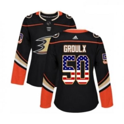 Womens Adidas Anaheim Ducks 50 Benoit Olivier Groulx Authentic Black USA Flag Fashion NHL Jersey