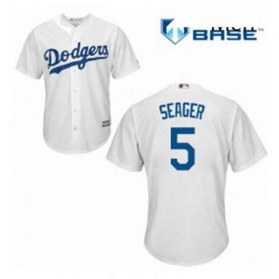 Mens Majestic Los Angeles Dodgers 5 Corey Seager Replica White Home Cool Base MLB Jersey