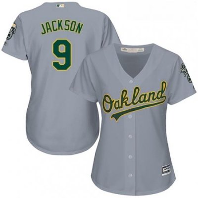 Womens Majestic Oakland Athletics 9 Reggie Jackson Replica Grey Road Cool Base MLB Jersey