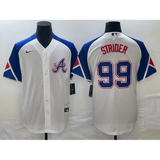 Men's Atlanta Braves #99 Spencer Strider White 2023 City Connect Cool Base Stitched Jersey