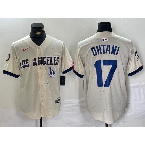 Men Los Angeles Dodgers 17 Shohei Ohtani Cream Stitched Baseball Jersey 6 I