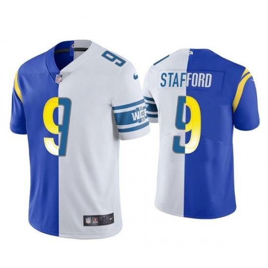 Men Los Angeles Rams 9 Matthew Stafford Royal White Split Stitched Football Jerse