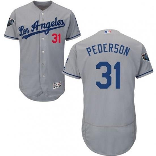 Mens Majestic Los Angeles Dodgers 31 Joc Pederson Grey Road Flex Base Authentic Collection 2018 World Series Jersey