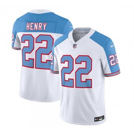 Men Tennessee Titans 22 Derrick Henry White Blue 2023 F U S E  Vapor Limited Throwback Stitched Football Jersey