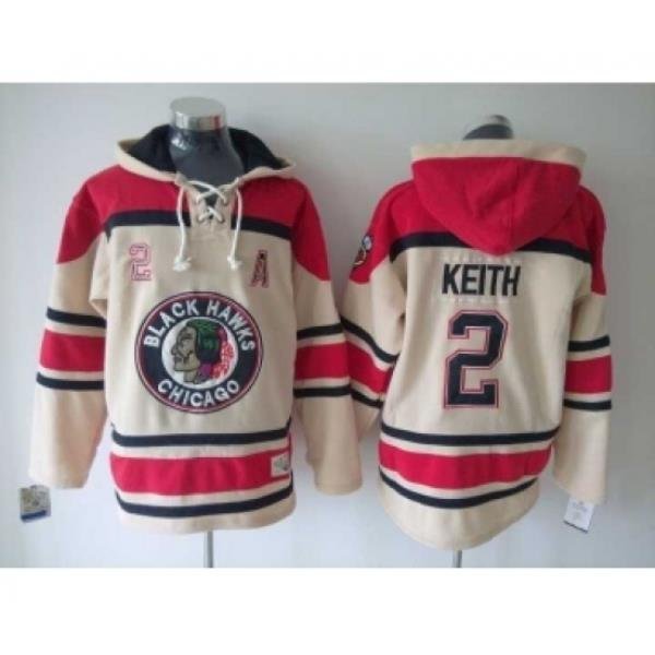 nhl jerseys chicago blackhawks 2 keith cream-red[pullover hooded sweatshirt][patch A]