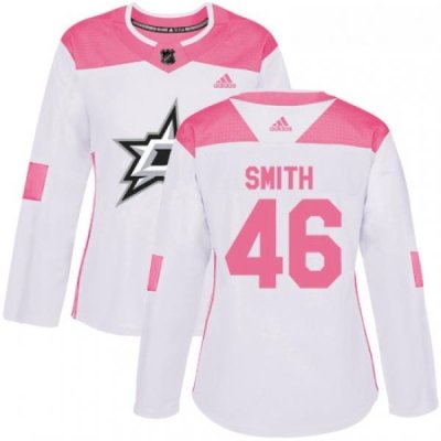 Womens Adidas Dallas Stars 46 Gemel Smith Authentic WhitePink Fashion NHL Jersey