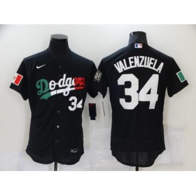 Men's Nike Los Angeles Dodgers #34 Fernando Valenzuela Black Elite Jersey