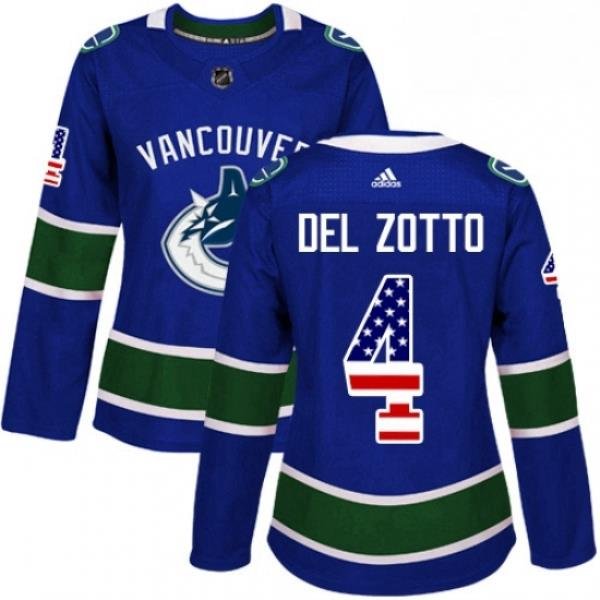 Womens Adidas Vancouver Canucks 4 Michael Del Zotto Authentic Blue USA Flag Fashion NHL Jersey