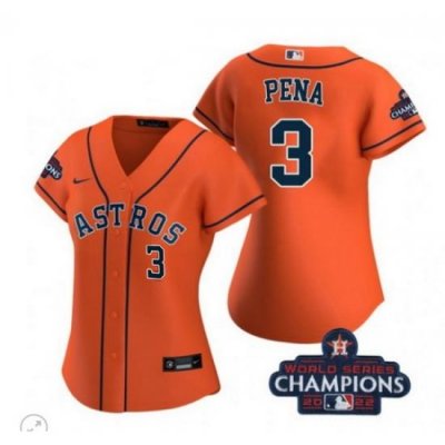 Women Houston Astros 3 Jeremy Pe F1a Orange 2022 World Series Champions With No  In Front Stitched Baseball Jersey