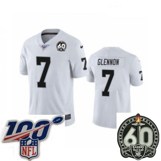 Women Oakland Raiders #7 Mike Glennon White 60th Anniversary Vapor Untouchable Limited Player 100th Season Football Jersey