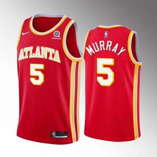 Men Atlanta Hawks 5 Dejounte Murray Red Stitched Jersey