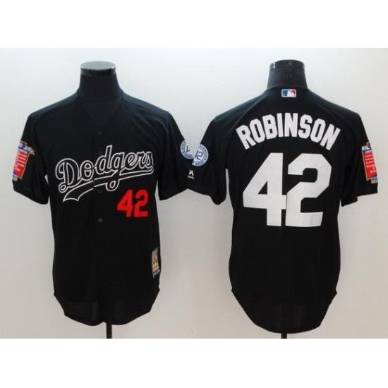 Men Los Angeles Dodgers 42 Robinson Black ThroWback MLB Jerseys