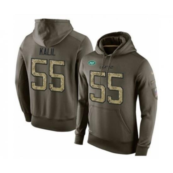 Football Mens New York Jets 55 Ryan Kalil Green Salute To Service Pullover Hoodie