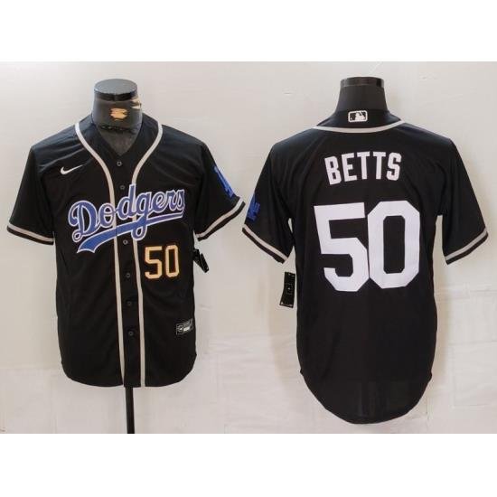 Men Los Angeles Dodgers 50 Mookie Betts Black Fashion Cool Base Stitched Baseball Jersey 1