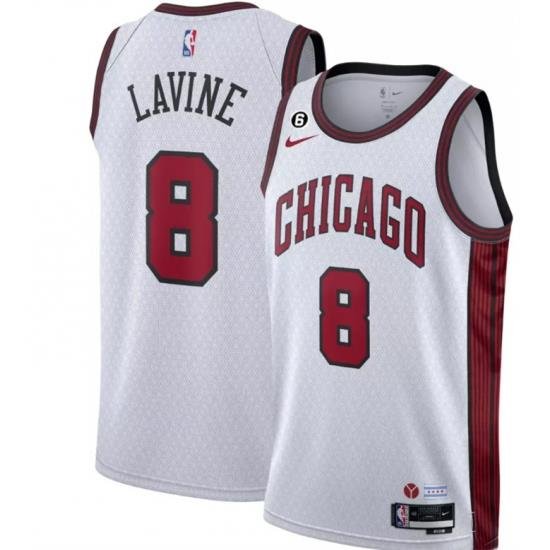 Men Chicago Bulls 8 Zach LaVine 2022 23 White City Edition With NO 6 Patch Stitched Basketball Jersey