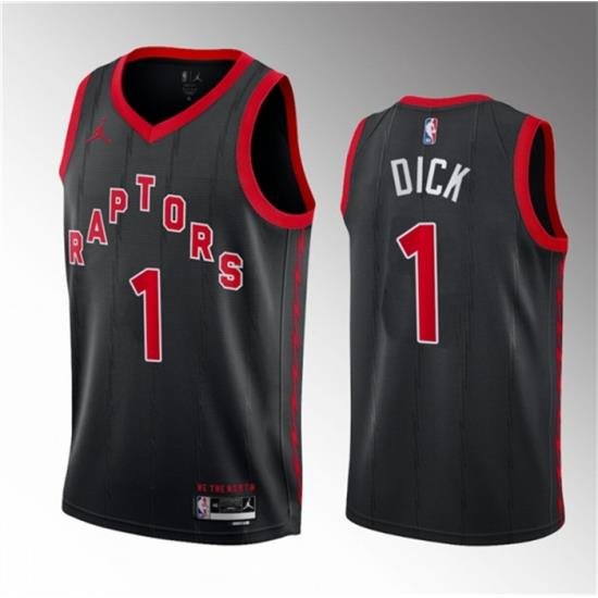 Men Toronto Raptors 1 Gradey Dick Black 2023 Draft Statement Edition Stitched Basketball Jersey