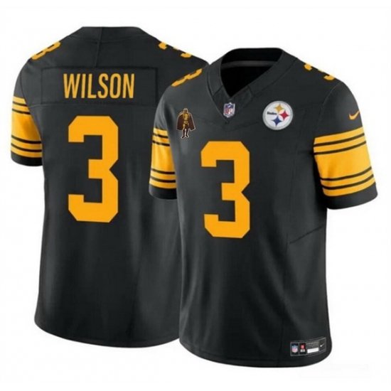 Men Pittsburgh Steelers 3 Russell Wilson Black F U S E  With Walter Payton Patch Color Rush Limited Stitched Jersey