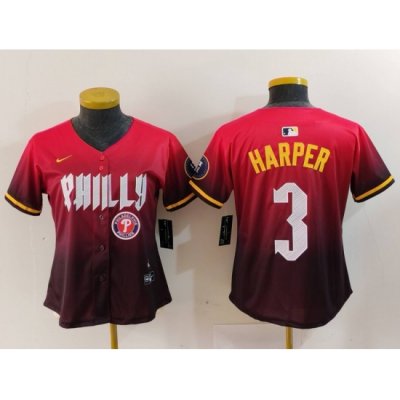 Women Philadelphia Phillies 3 Bryce Harper Red 2024 City Connect Limited Stitched Baseball Jersey 2