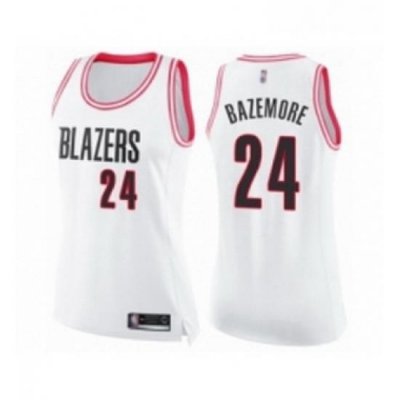 Womens Portland Trail Blazers 24 Kent Bazemore Swingman White Pink Fashion Basketball Jersey