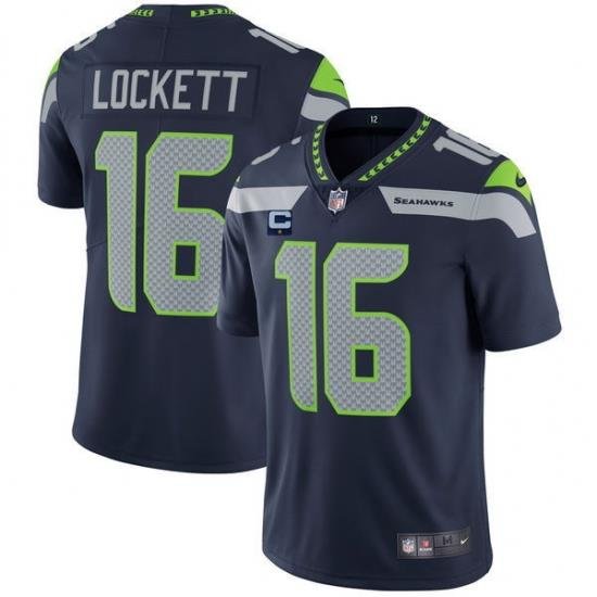 Men Seattle Seahawks 2022 #16 Tyler Lockett Navy With 1-star C Patch Vapor Untouchable Limited Stitched NFL Jersey