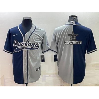 Men Dallas Cowboys Navy Grey Split Team Big Logo With Patch Cool Base Stitched Baseball Jersey