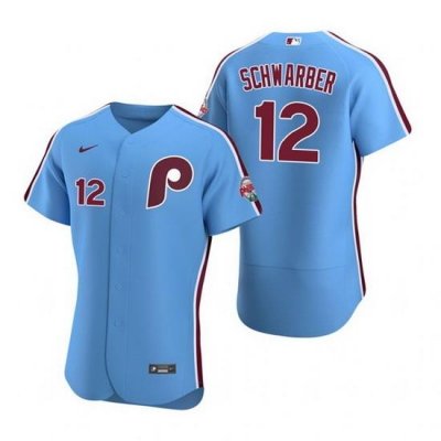 Men Philadelphia Phillies 12 Kyle SchWarber Blue Flex Base Stitched Baseball jersey