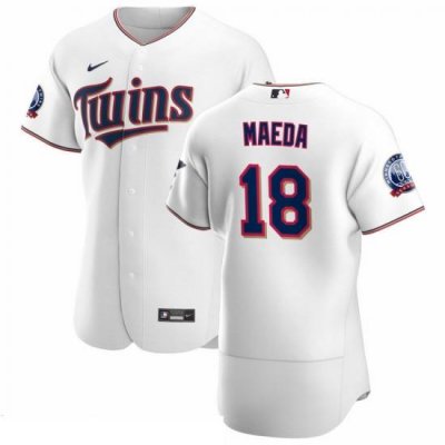 Men Minnesota TWins 18 Kenta Maeda Men Nike White Home 2020 60th Season Flex Base Team MLB Jersey