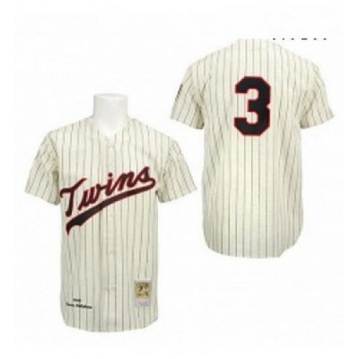 Mens Mitchell and Ness Minnesota TWins 3 Harmon KillebreW Authentic CreamBlack Strip ThroWback MLB Jersey