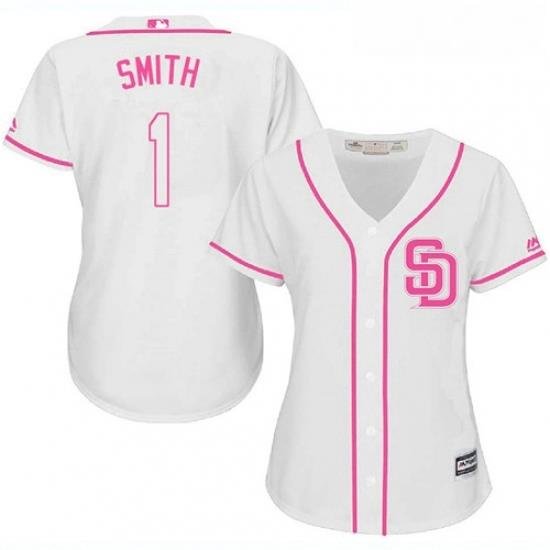 Womens Majestic San Diego Padres 1 Ozzie Smith Replica White Fashion Cool Base MLB Jersey