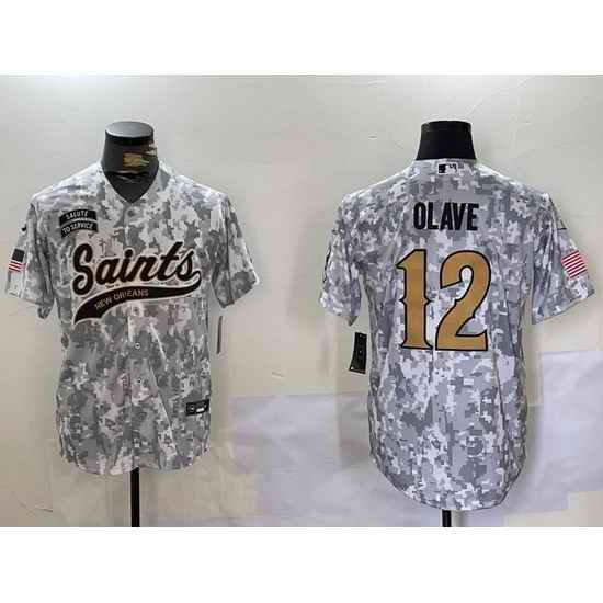 Men New Orleans Saints Team 12 Chris Olave 2024 Arctic Camo Salute To Service Stitched Baseball Jersey