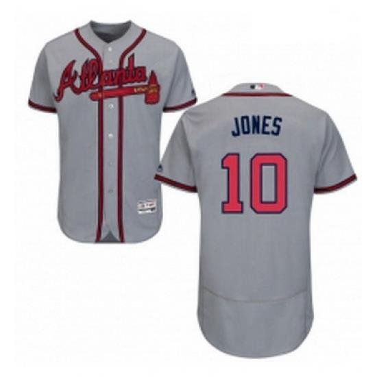 Mens Majestic Atlanta Braves 10 Chipper Jones Grey Road Flex Base Authentic Collection MLB Jersey