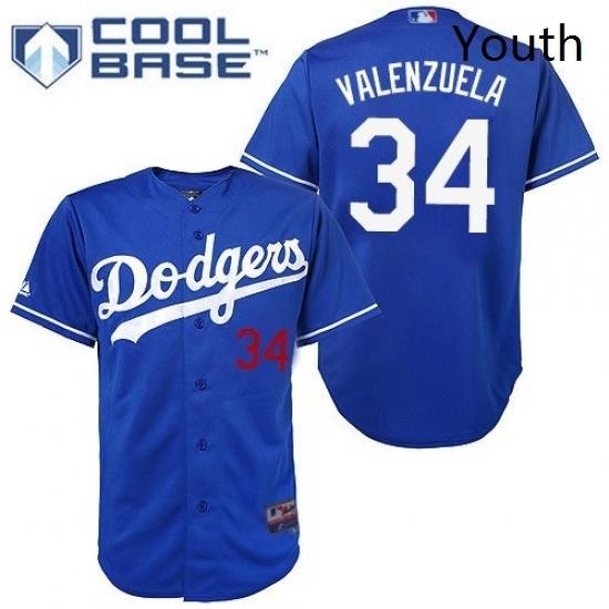 Youth Majestic Los Angeles Dodgers 34 Fernando Valenzuela Authentic Royal Blue Cool Base MLB Jersey