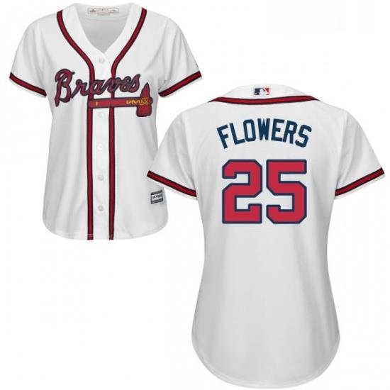 Womens Majestic Atlanta Braves 25 Tyler Flowers Authentic White Home Cool Base MLB Jersey