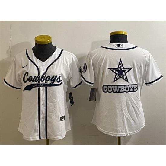 Women Dallas Cowboys White Team Big Logo With Patch Cool Base Stitched Baseball Jersey