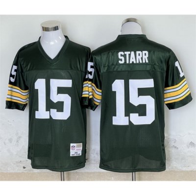 Men Green Bay Packers 15 Bart Starr Green Throwback Stitched Jersey