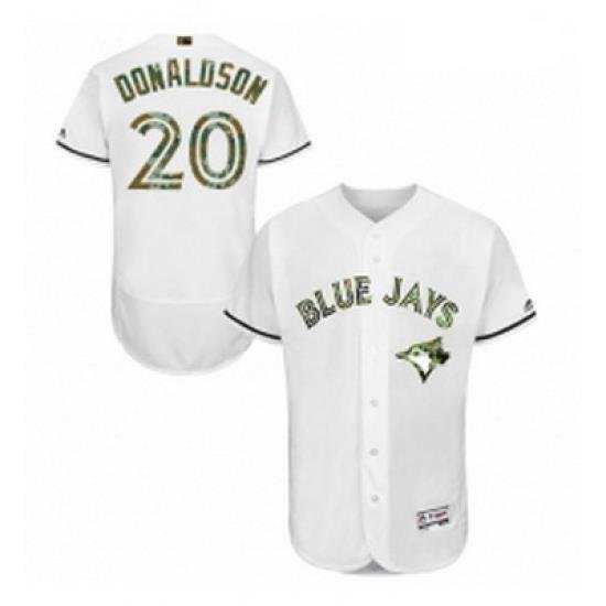 Mens Majestic Toronto Blue Jays 20 Josh Donaldson Authentic White 2016 Memorial Day Fashion Flex Base Jerseys